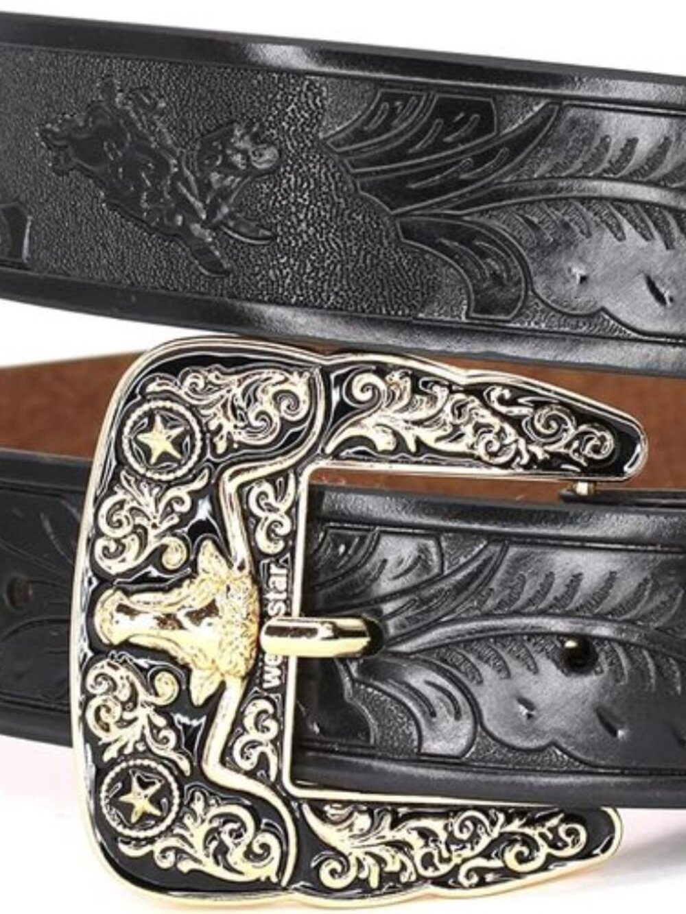 Lucazzi  Men’s Cowboy Western Belt, Brown Embossed Leather, NWT
